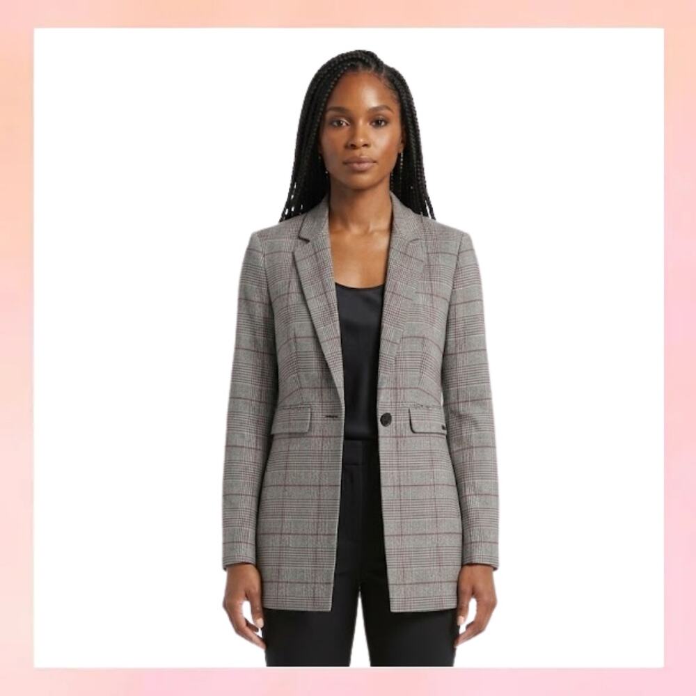 Calvin Klein Glen Plaid One-Button Blazer with Red Windowpane